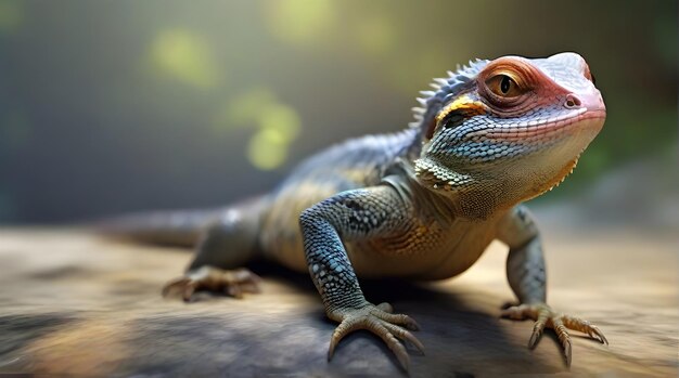 Foto un lagarto con un ojo amarillo y un ojo rojo