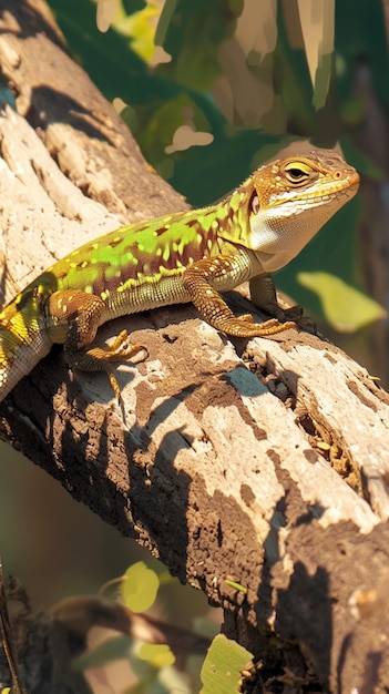 Lagarto pacífico empapado en los rayos del sol tomando el sol serenamente papel pintado móvil vertical