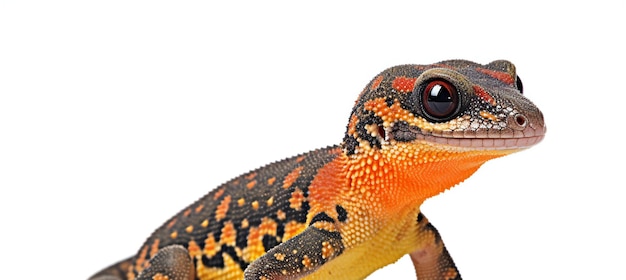 un lagarto rojo y naranja con un ojo grande.