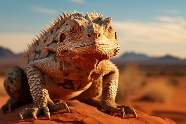 Foto un lagarto está sentado en una duna de arena roja