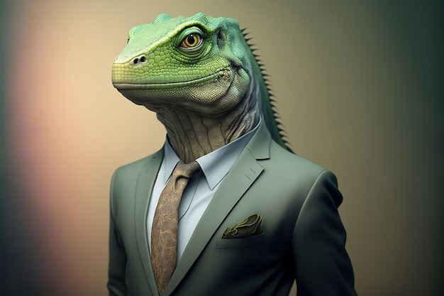 Un lagarto con traje y corbata.