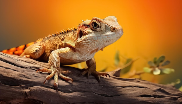 Lagarto en un tronco en los trópicos