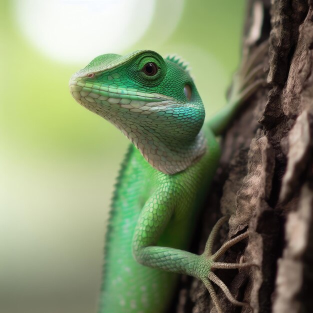 lagarto verde em um galho na floresta