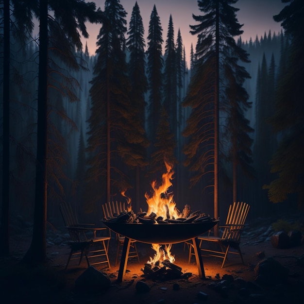 Lagerfeuer in der Nacht in der Natur