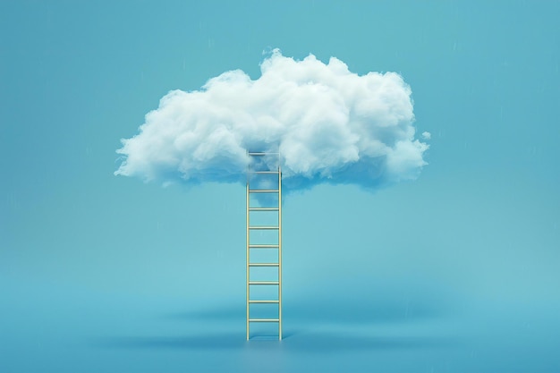 Laghetti escalera a la nube en fondo azul concepto mínimo de éxito y progreso con cott blanco