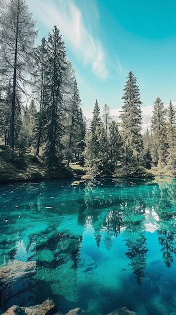 Foto un lago alpino cristalino rodeado