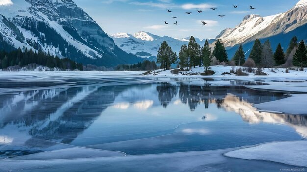 Foto lago alpino de inverno