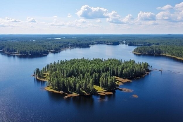 Foto un lago con árboles y una casa en el agua