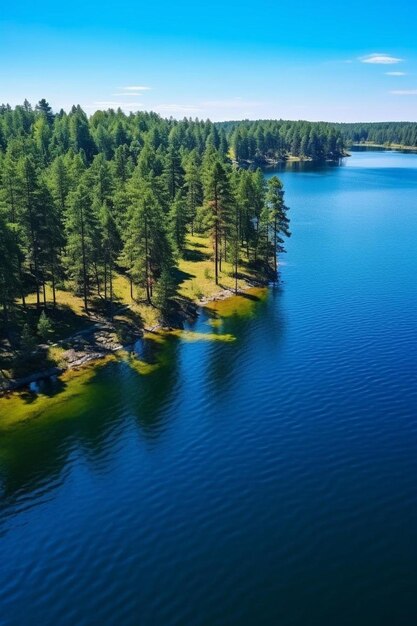 Foto un lago con árboles y un cielo azul