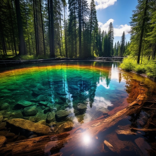 Lago Arco-íris no coração da floresta