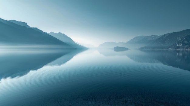 Foto lago azul con montañas en la distancia