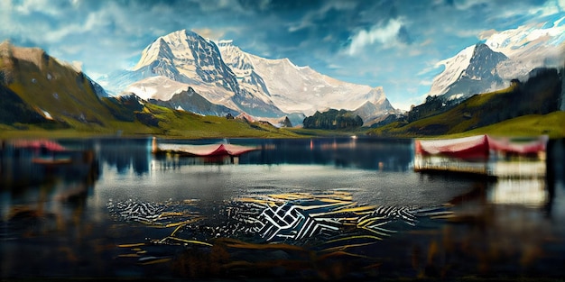 Lago Bachalpsee. Picos mais altos Eiger, em local famoso. Alpes suíços - vale de Grindelwald