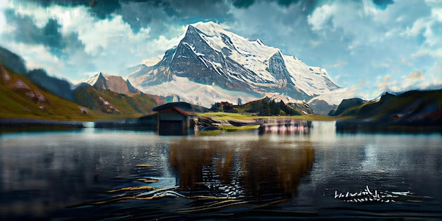 Lago Bachalpsee. Picos mais altos Eiger, em local famoso. Alpes suíços - vale de Grindelwald