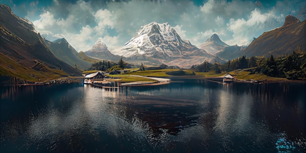 Lago Bachalpsee. Picos mais altos Eiger, em local famoso. Alpes suíços - vale de Grindelwald