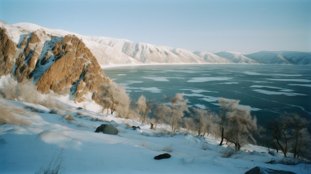 Lago Baykal no inverno Ilustração AI Generative