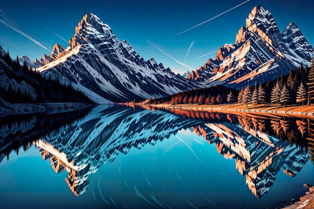 Foto el lago braies con el monte en el fondo