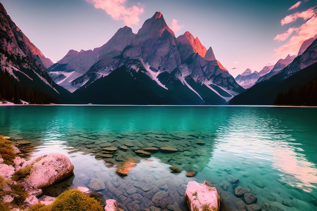 Lago Braies con monte Seekofel al fondo