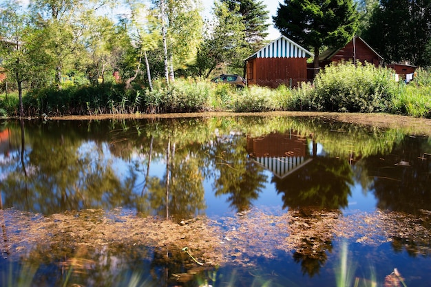 Lago de campo con reflejos dramáticos fondo hd