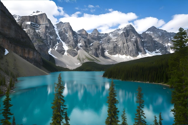 Lago canadense com reflexos das montanhas no lago moraine