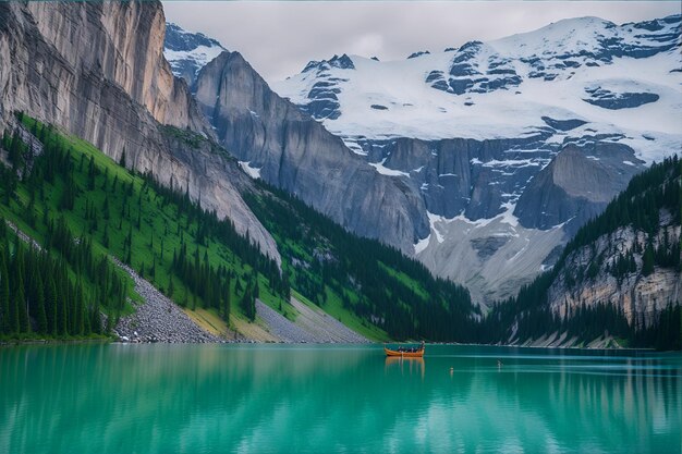 Lago canadiense con reflejos de las montañas en el lago moraine