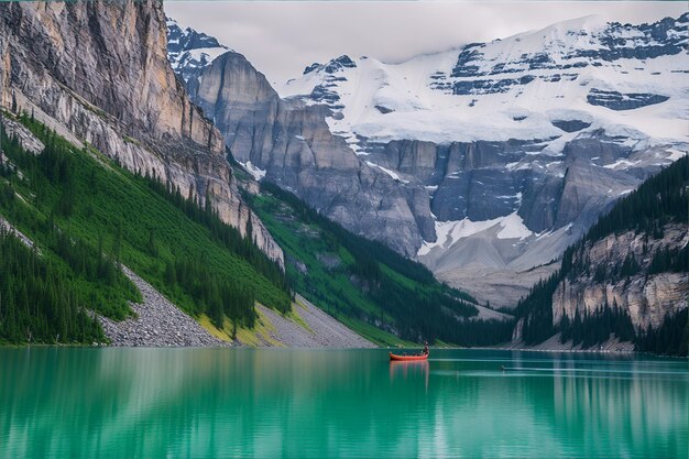 Lago canadiense con reflejos de las montañas en el lago moraine