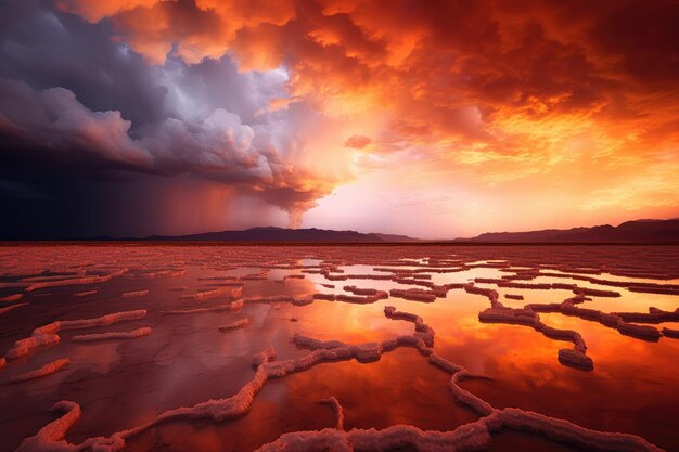 Lago congelado al atardecer en el Parque Nacional Generado por IA