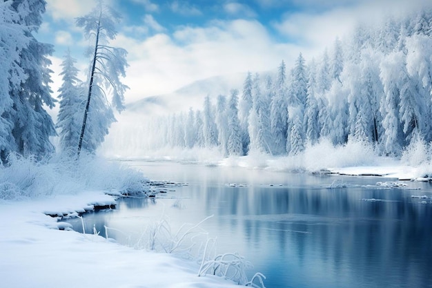 un lago congelado en el invierno