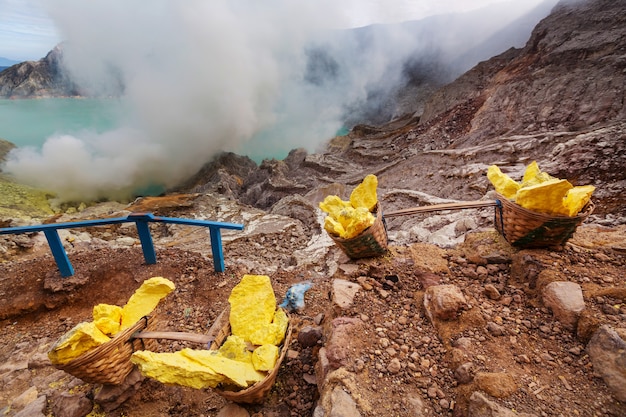 Lago en un cráter del volcán Ijen, Java, Indonesia