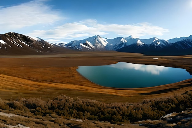 Lago de paisagem de montanha e grande panorama