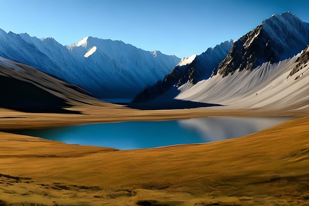 Lago de paisagem de montanha e grande panorama