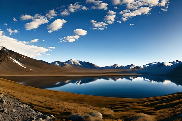 Lago de paisagem de montanha e grande panorama