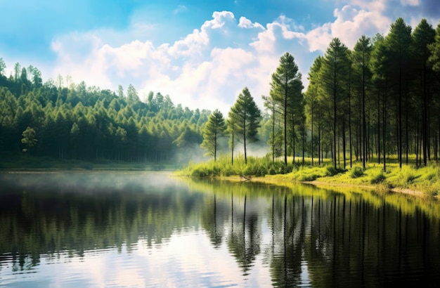 Lago e floresta bonitos da natureza