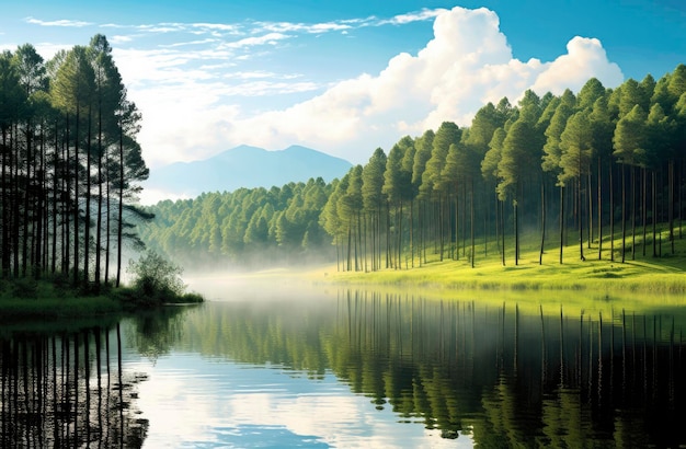 Lago e floresta bonitos da natureza