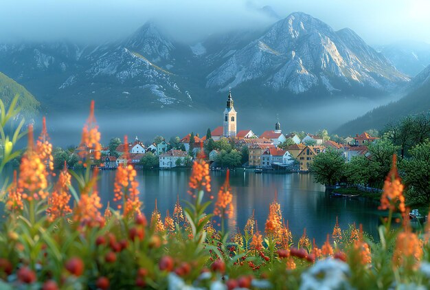 lago e montanhas com igreja eslovênia