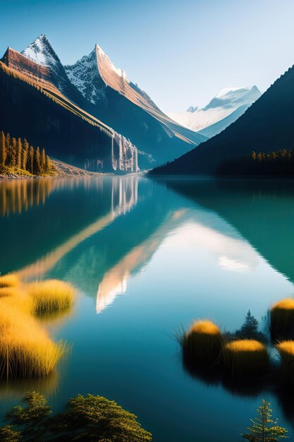 Lago enclavado en medio de una imponente montaña