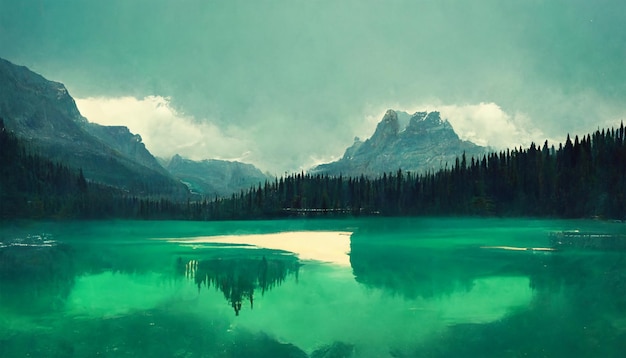 lago esmeralda canadá agua azul montaña pinos cielo soleado