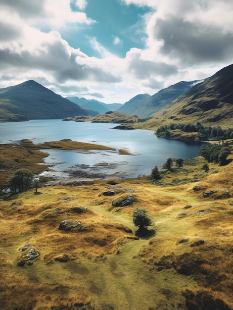 un lago está rodeado de montañas y árboles