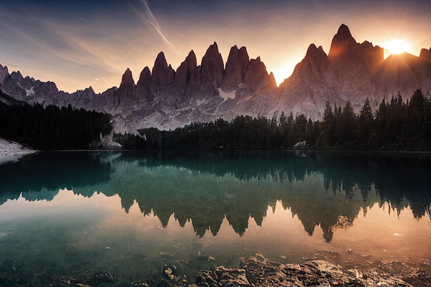 Lago en el fondo de las montañas