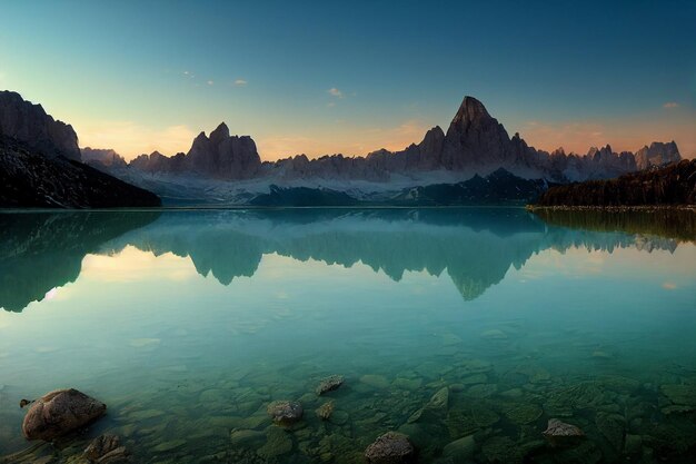 Lago en el fondo de las montañas