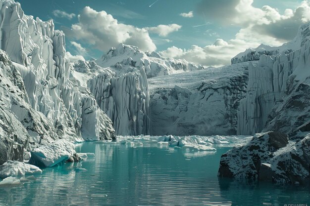 Lago glacial cercado por icebergs altíssimos octan