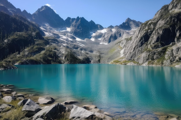 Lago glaciar prístino rodeado de imponentes picos y el sonido de las olas rompiendo