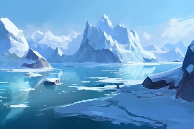 Lago hielo grandes montañas Generar Ai
