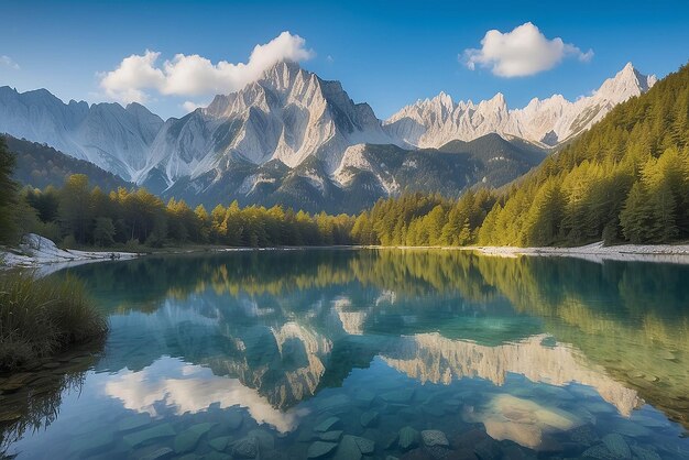 Lago Jasna con hermosos reflejos de las montañas Parque Nacional Triglav Eslovenia