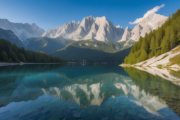 Foto lago jasna con hermosos reflejos de las montañas parque nacional triglav eslovenia