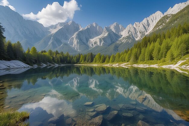 Foto lago jasna con hermosos reflejos de las montañas parque nacional triglav eslovenia