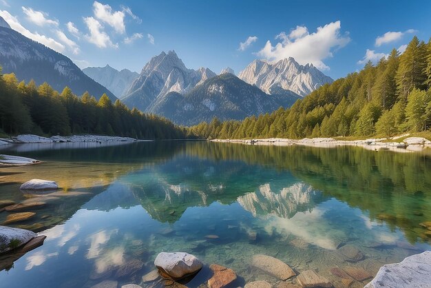 Lago Jasna con hermosos reflejos de las montañas Parque Nacional Triglav Eslovenia