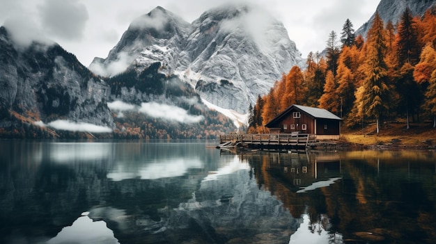 Foto el lago knigsee en los alpes esplendor de otoño ia generativa