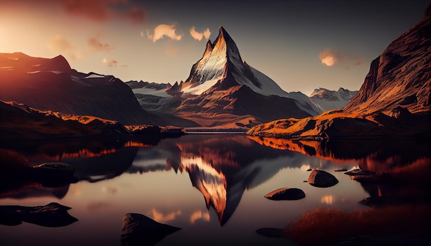 Lago matterhorn e zermatt ao nascer do sol switzerlandgenerative ai