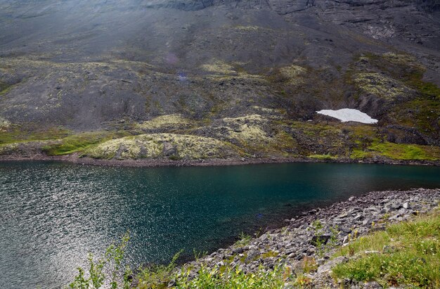 Lago de montaña con agua clara