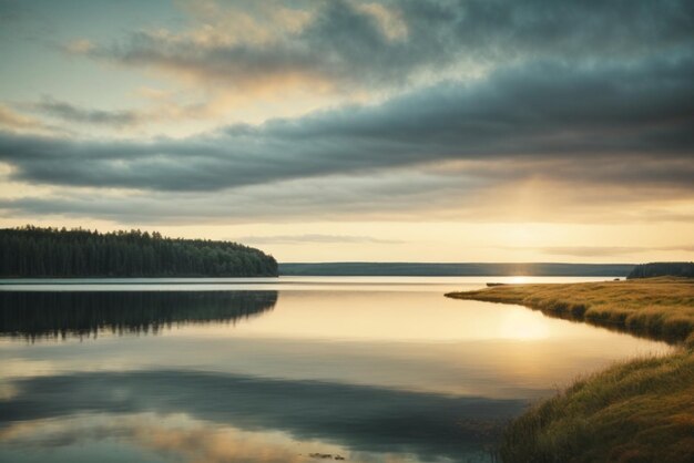 El lago de la montaña al atardecer el cielo nublado dramático el mundo de la belleza